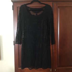 Black lace sheer overlay dress